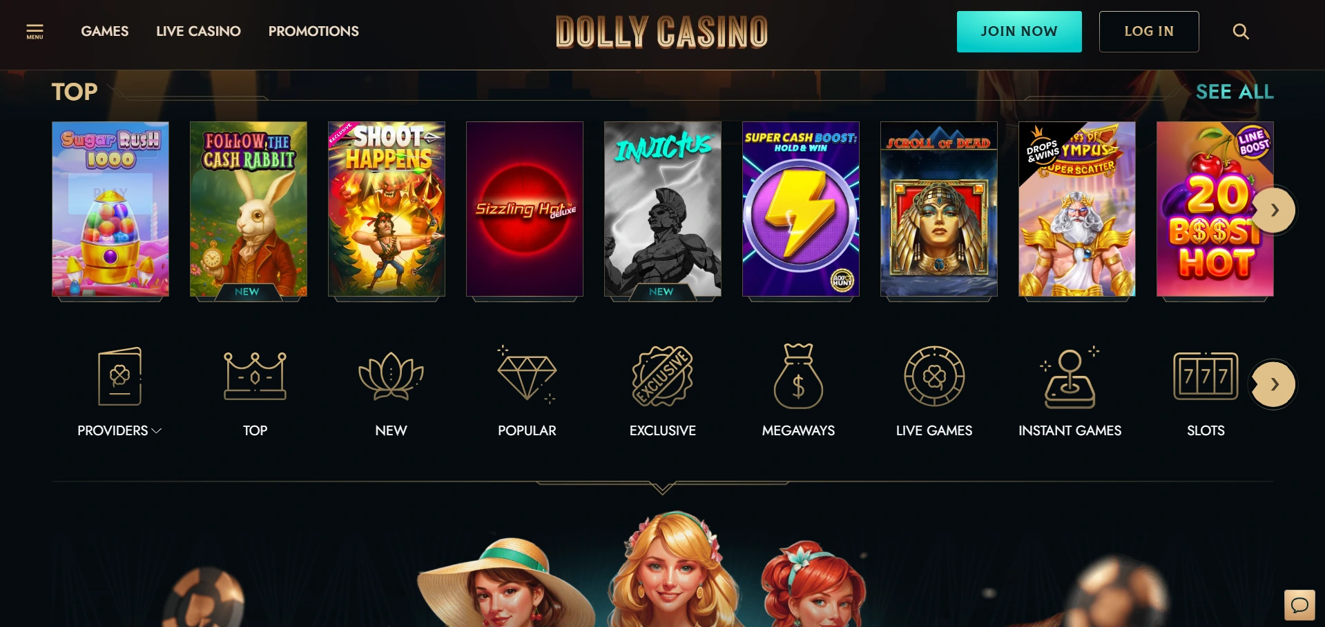 page principale de dolly casino